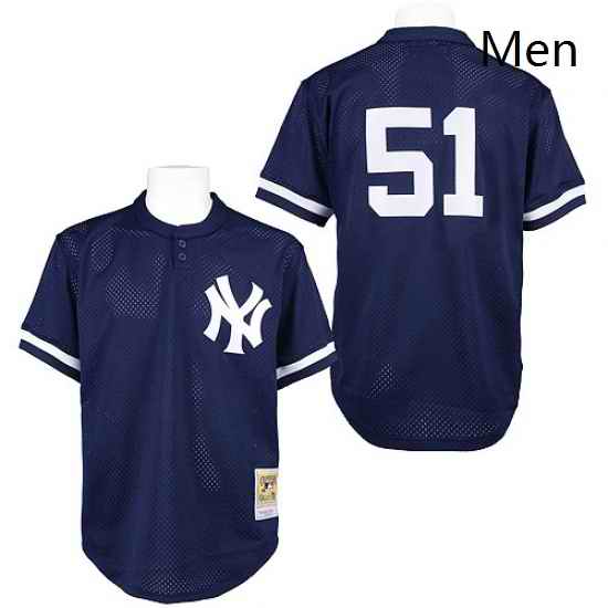 Mens Mitchell and Ness 1995 New York Yankees 51 Bernie Williams Authentic Blue Throwback MLB Jersey